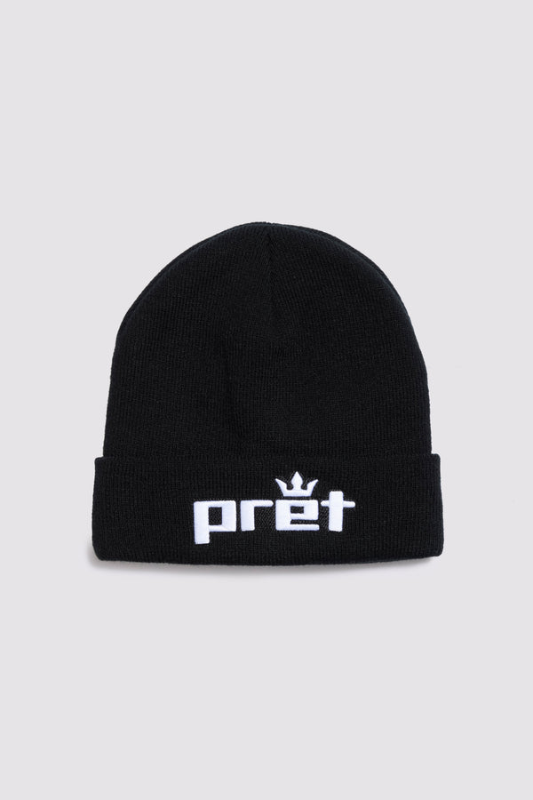 PRET Beanie in Black with White Embroidered Logo