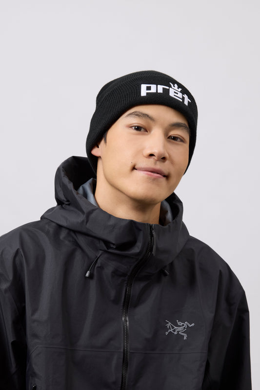PRET Beanie in Black with White Embroidered Logo