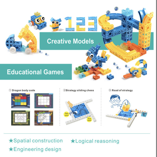 Parent-child STEM DIY Mega Building Blocks for kids - Marble Run 129 pieces (Suitable for Age 3+)