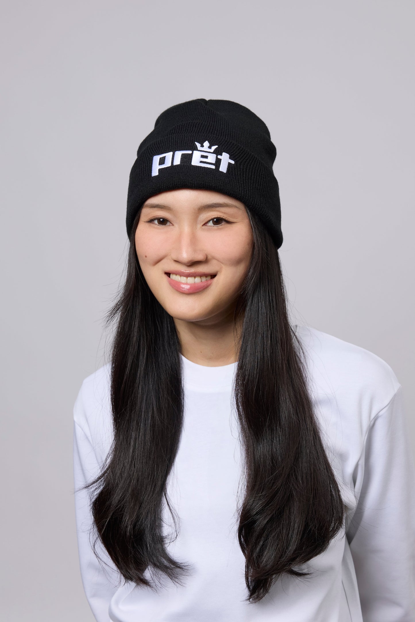 PRET Beanie in Black with White Embroidered Logo