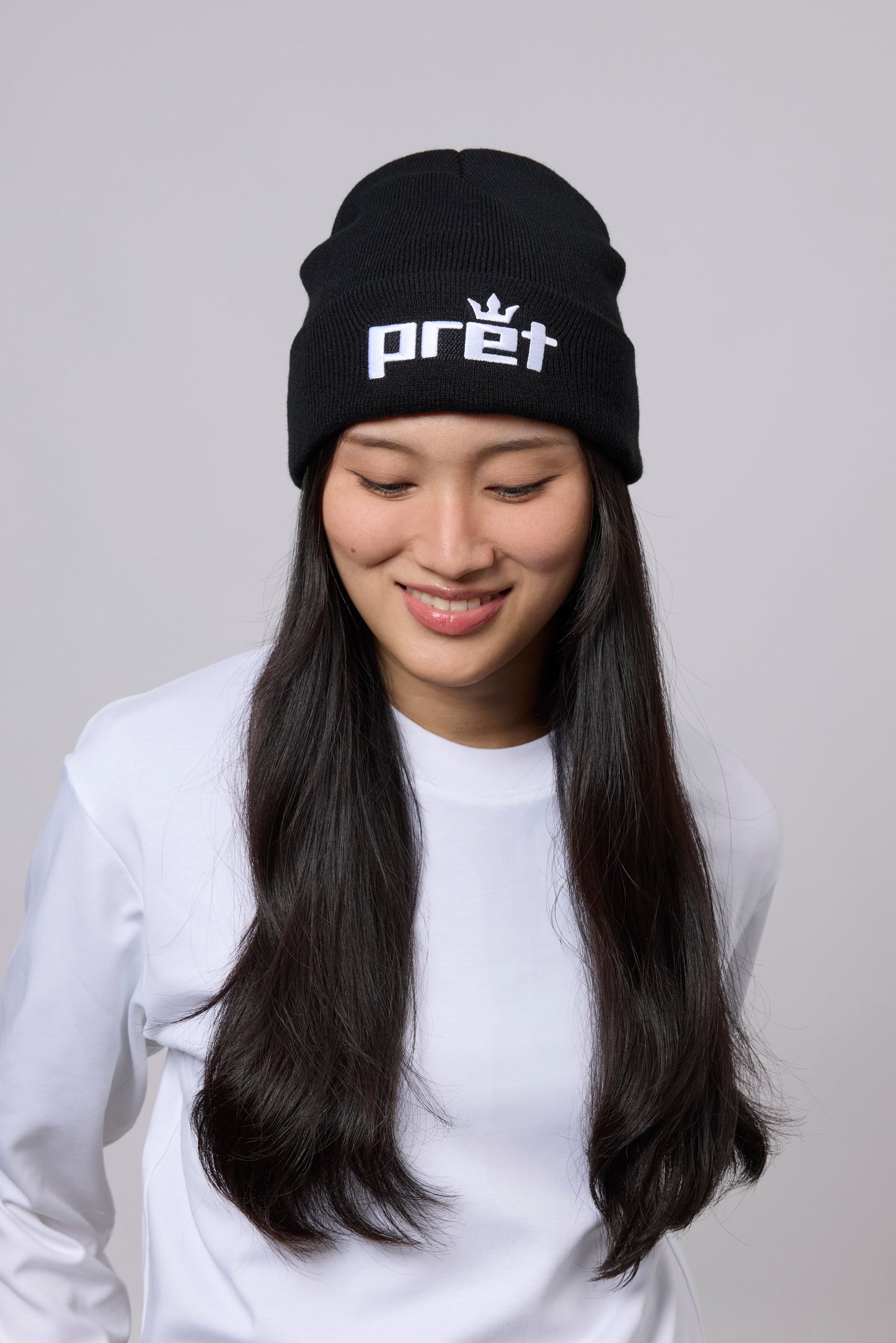 PRET Beanie in Black with White Embroidered Logo