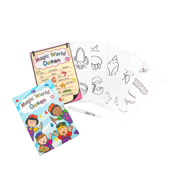 Magic World Ocean Cards (Pack of 5 cards with 1 FREE Water Brush Pen)