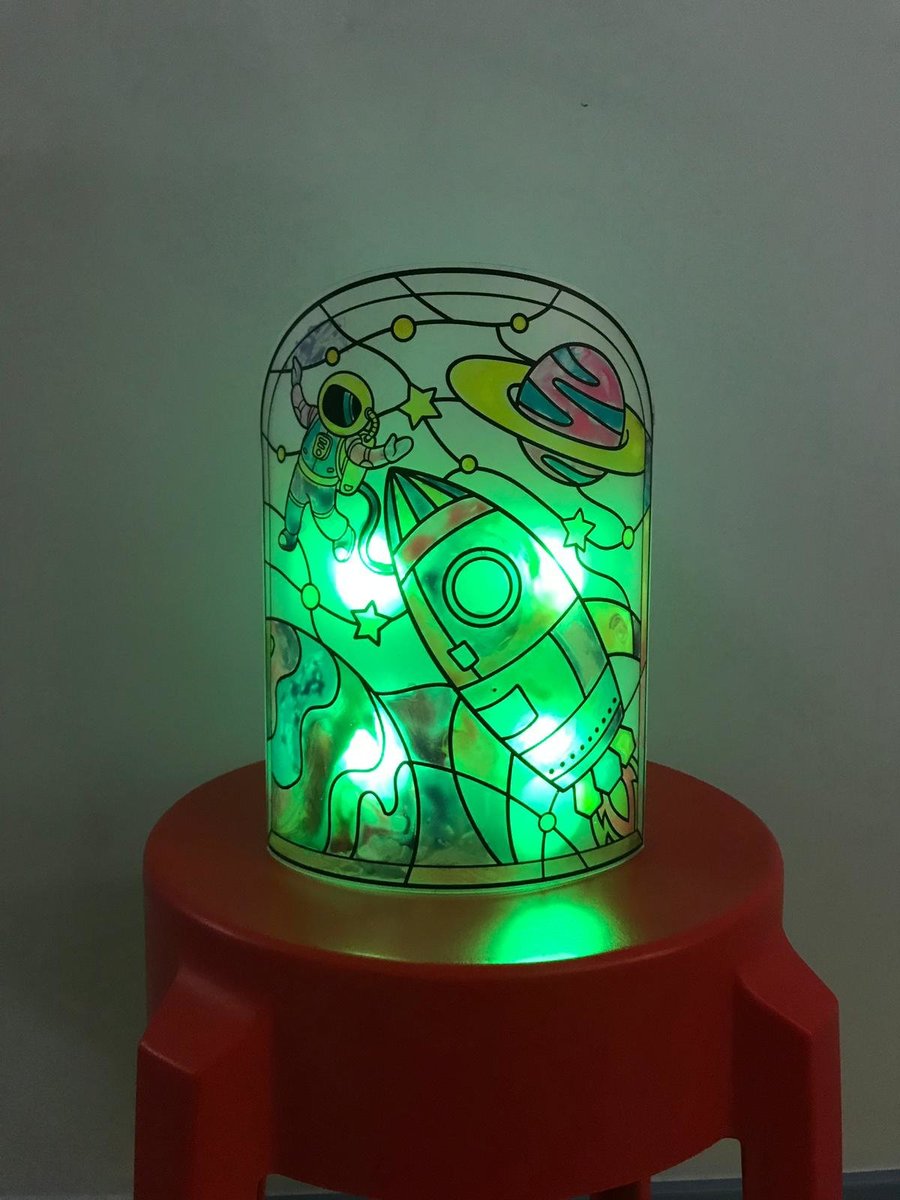 DIY Magic World | Space Night Lamp Kit for Kids - Stained Glass, Color Changing LED Bedroom Light