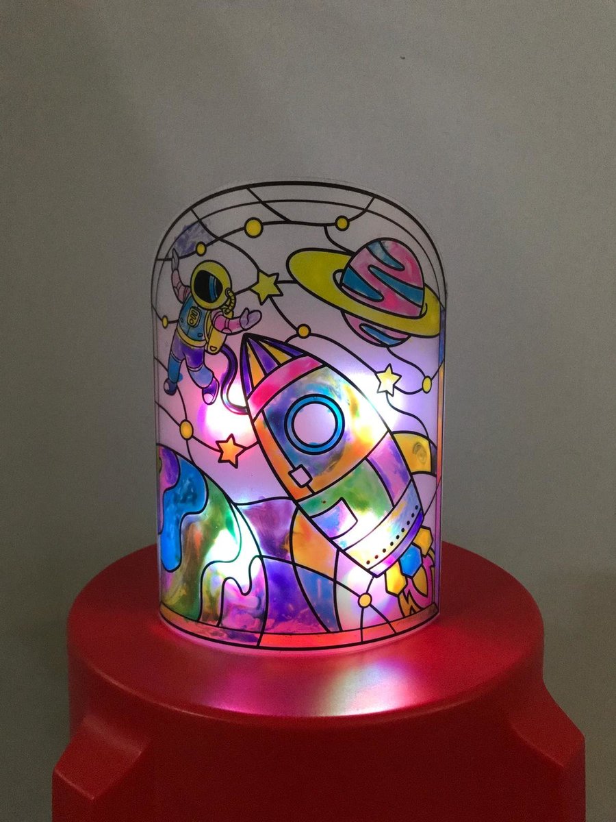 DIY Magic World | Space Night Lamp Kit for Kids - Stained Glass, Color Changing LED Bedroom Light