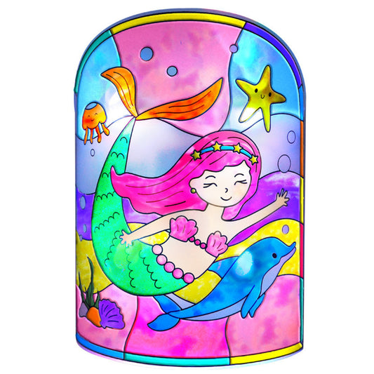 DIY Magic World | Mermaid Night Lamp Kit for Kids - Stained Glass, Color Changing LED Bedroom Light