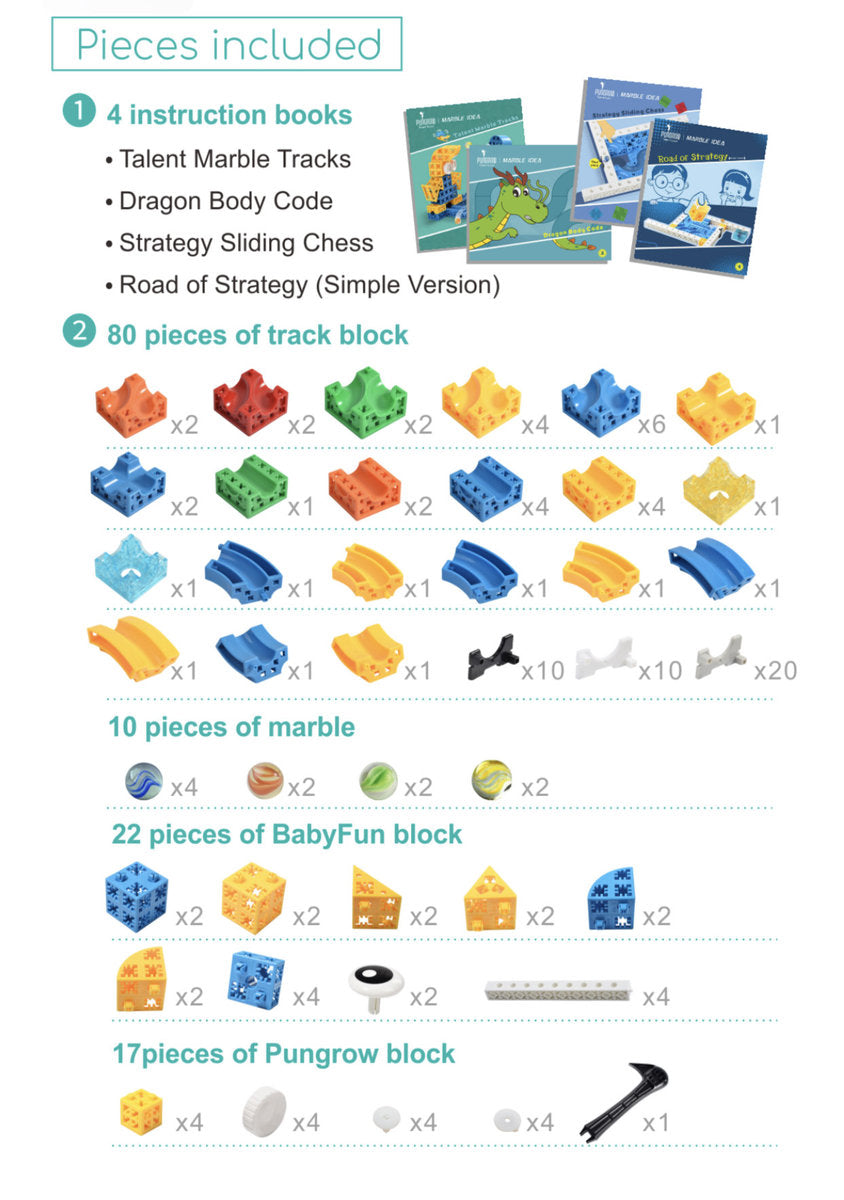Parent-child STEM DIY Mega Building Blocks for kids - Marble Run 129 pieces (Suitable for Age 3+)
